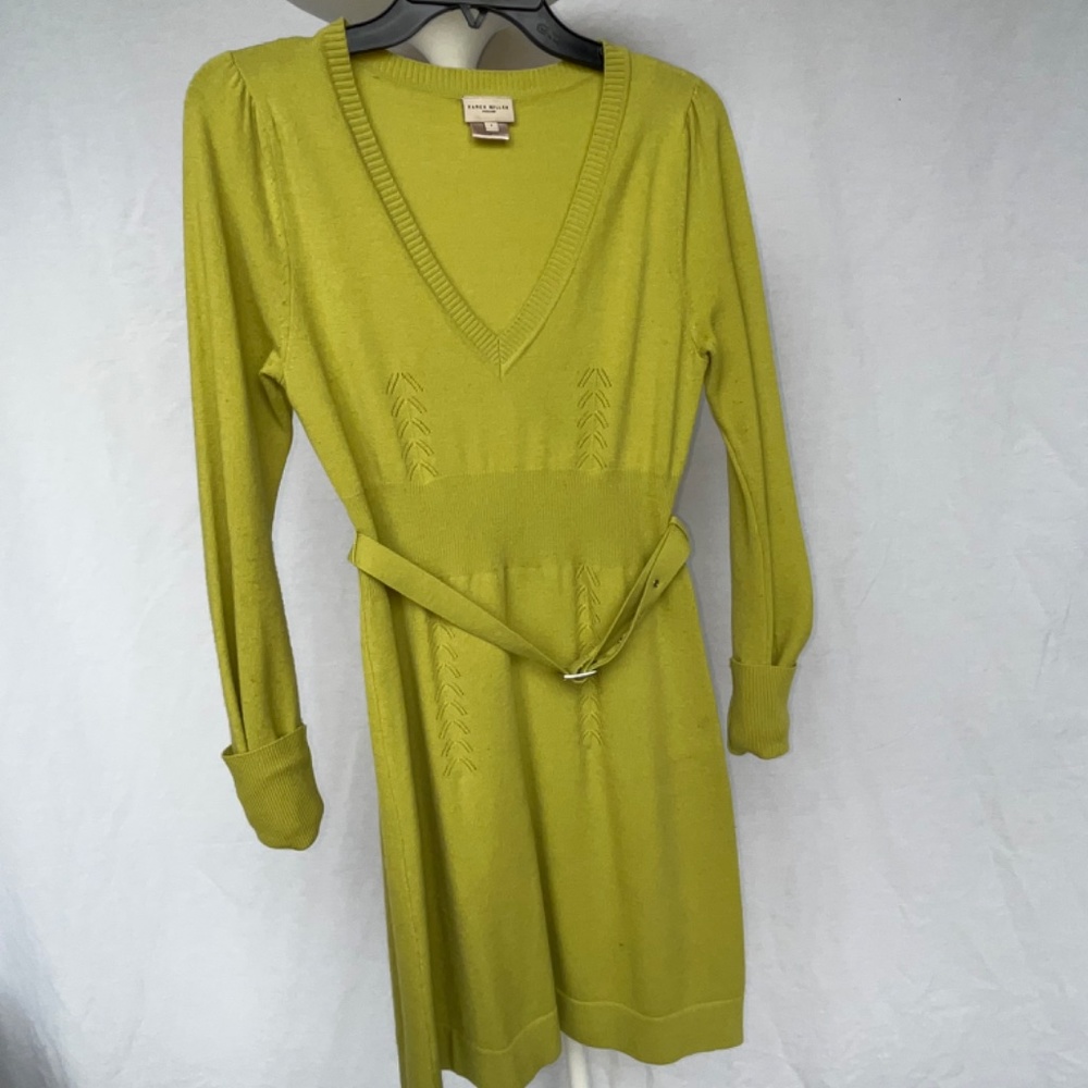 DONATED -  Karen Millen (2) chartreuse (lime green/yellow) soft wool mini dress. - Picture 2 of 16